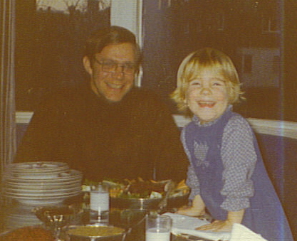 Rennie and her Dad at dinner in London